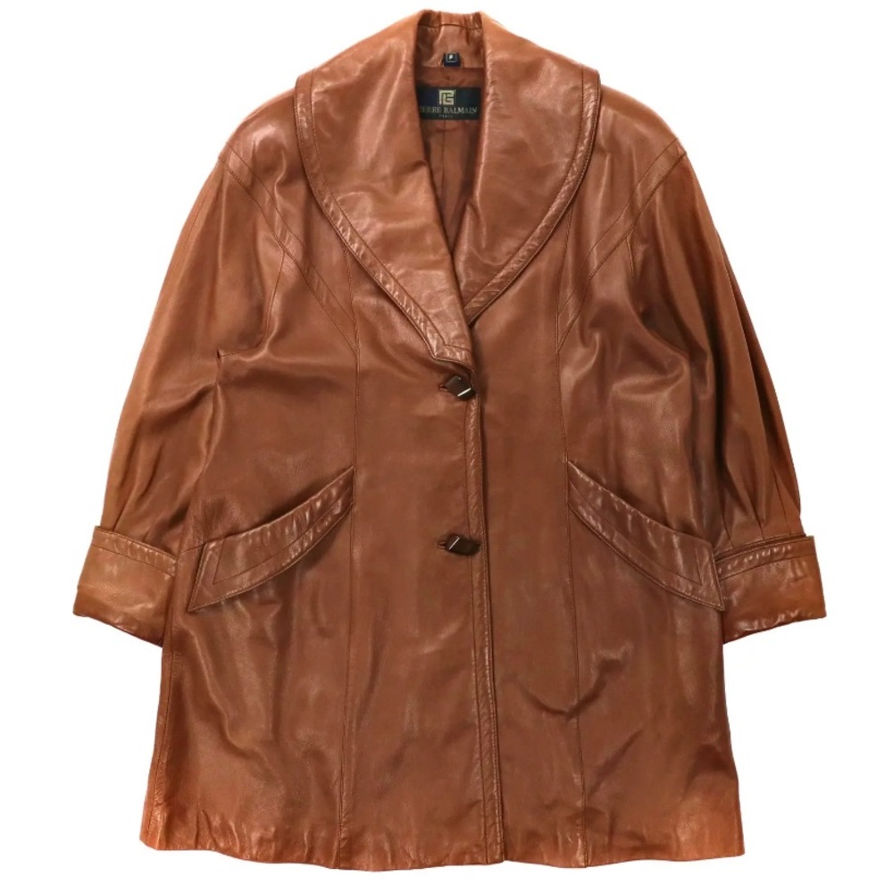 Pierre Balmain Design Leather Coat Brown Lamb Leather Vintage (From Japan)